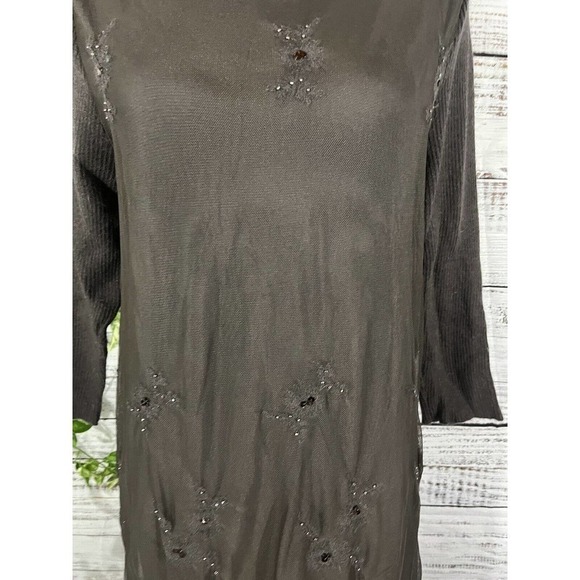 Sundance Dress sz Medium Brown Rabbit Hair Lace Sequins Knee Modest Midi Boho - Picture 7 of 14